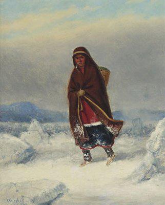 Cornelius Krieghoff Indian Woman in a Winter Landscape oil painting image